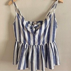 ☀️VINE & LOVE Striped peplum linen blend cami tie front top
